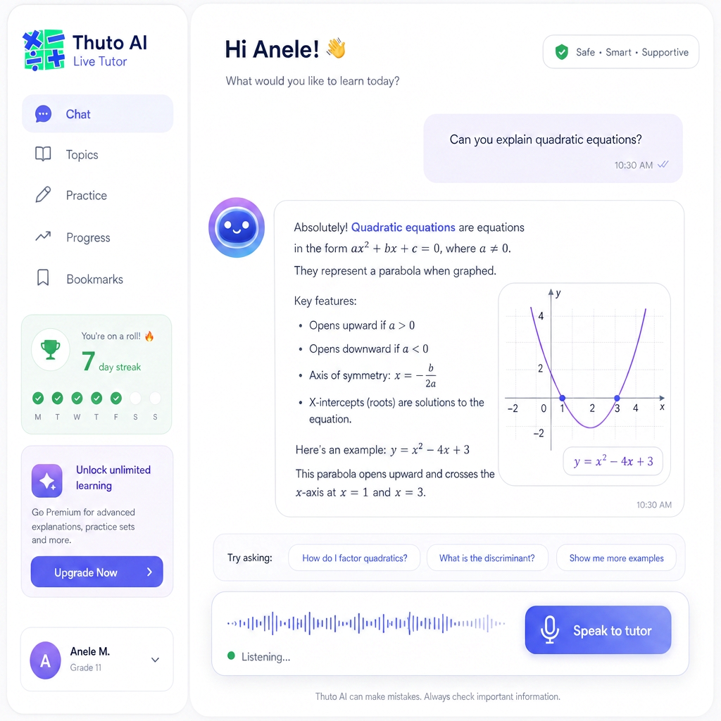 Thuto AI Live Tutor conversation interface